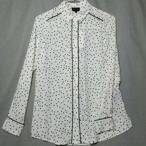 Who What Wear White Sheer Black Polka dot Blouse Button Up‎ NWT XS Long Sleeve
